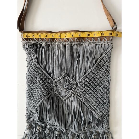 Free People Bohemian Fringe Bag Cow Suede Silver Metal Hippie Western Cowgirl - Picture 4 of 8